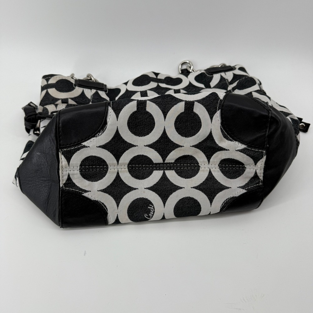 Coach 14573 Y2K Optic O Black White Canvas Tote Bag Leather Shoulder Purse - Picture 4 of 16